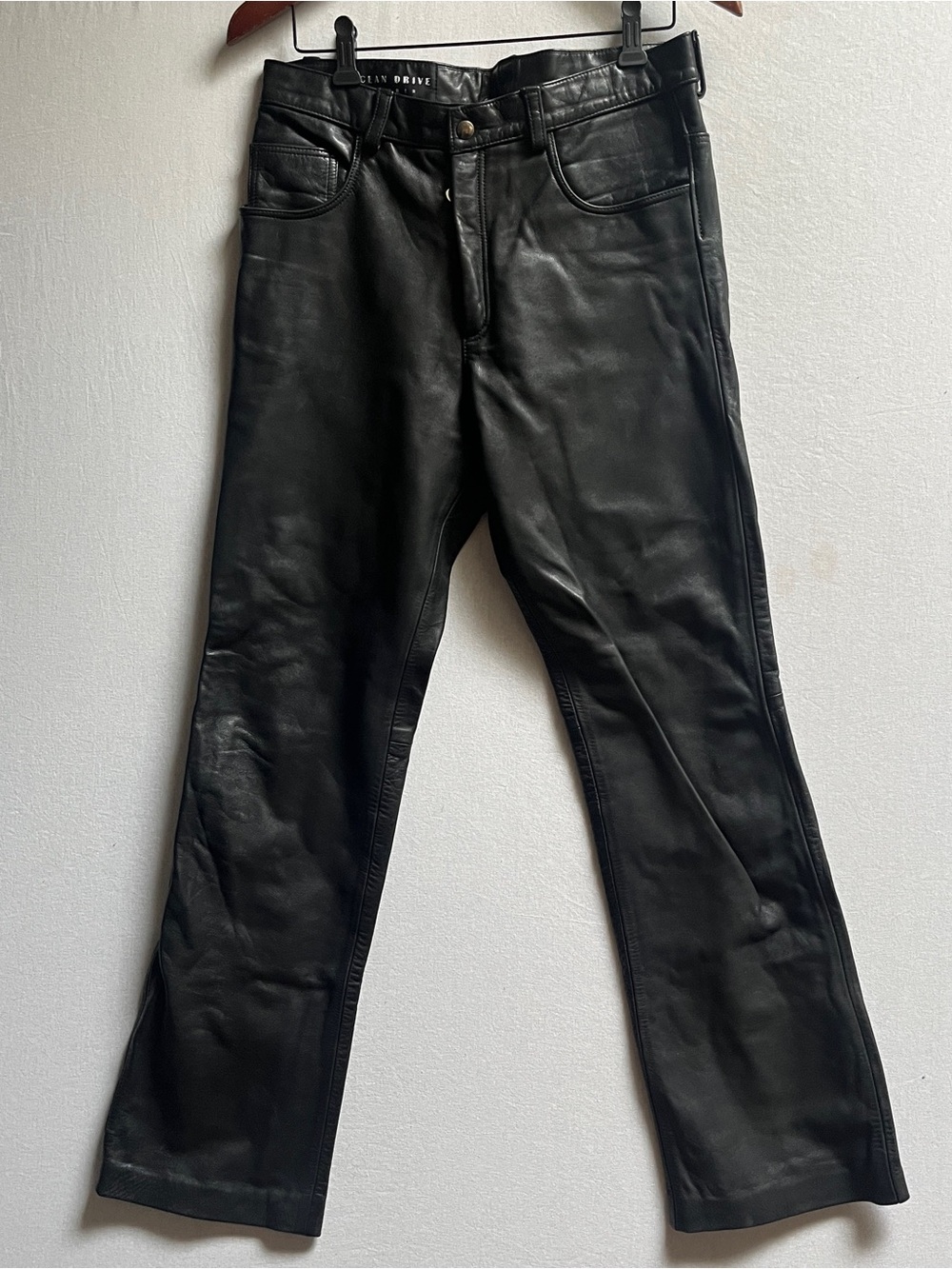 Ocean Drive Men's Black Leather Straight Fit Jeans Size 32 Premium Edgy Casual